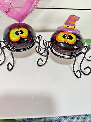 Goofy Faced Halloween Boy And Girl Spider Salt And Pepper Shaker Set With Legs • $4.90