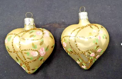 2 Vintage Heart Shaped Blown Glass Christmas Ornaments - Czech Republic 2 3/4  • $12.50