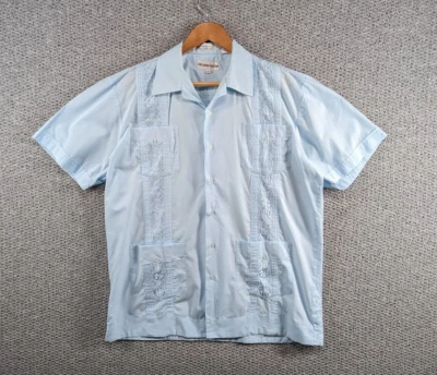 £19.50 • Buy GENTELMENS COLLECTION Vintage Blue Guayabera Cuban Mexican Embroidered Shirt - L