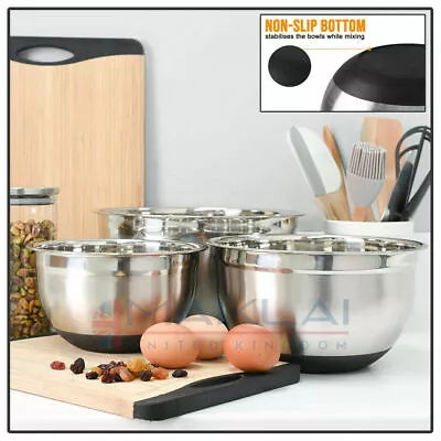 £7.99 • Buy Stainless Steel DEEP MIXING BOWL SET With NON SLIP BASE Metal