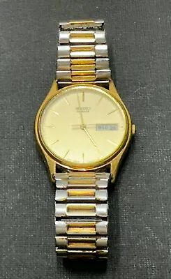 Men’s Watch Vintage Seiko Quartz 7N43-8A89 Gold Tone Date Day New Batt WORKING • $25