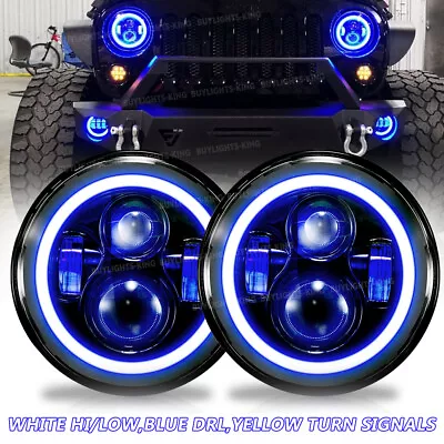 $89.99 • Buy 7  Inch Blue Halo LED Headlights DRL Lights Combo Kit For Jeep Wrangler JK TJ LJ