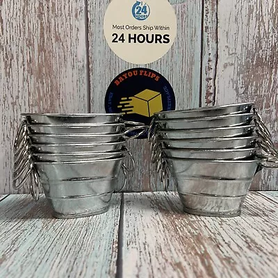 Mini Galvanized Metal Buckets With Handles - Set Of 12 - 2 Inch Metallic Shiny • $24.98