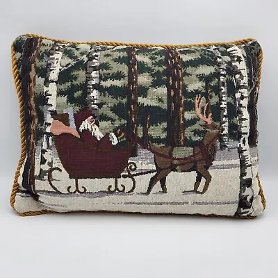 $10.99 • Buy Vintage Reindeer With Santa Sleigh Embroidered Christmas Holiday 12 X 16” Pillow