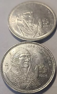 1984 Mexico 1 Peso Coin General Morelos KM#496 Stainless (2 COINS) US Seller • $1