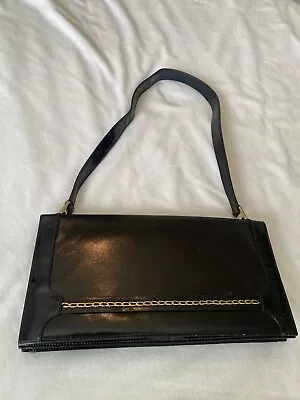 Vintage St.John Womens Black Leather Shoulder Bag With Gold Chain Link Design  • $60