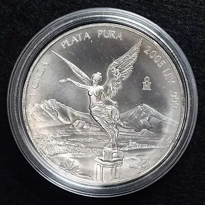 🇲🇽  2005 Mexico Libertad Onza .999 1 Oz. Silver BU In Capsule 🇲🇽  • $60.95