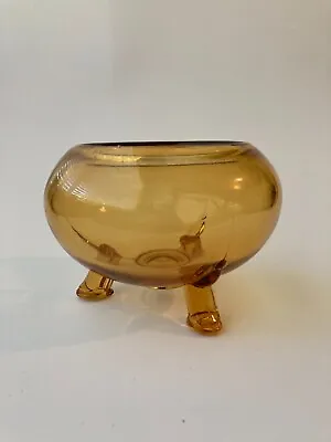 VTG Viking Glass Amber Yellow Flowerlite Three Toed Footed Rose Bowl Candy Nuts • $15