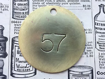 Number 57 Tag Brass Metal 2 Inch Vintage Numbered Keychain Cattle Tag Mining Cow • $13.49