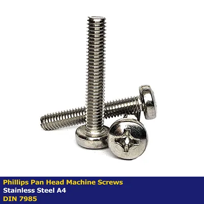 M3 - 3mm PHILLIPS PAN HEAD MACHINE SCREWS STAINLESS STEEL A4 - DIN 7985 • £1.39