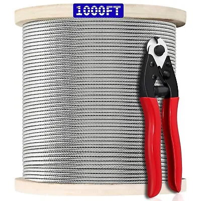 1000ft 1/8  T316 Stainless Steel Cable Wire Rope 1x19 Steel Strand Cable Railing • $109.20
