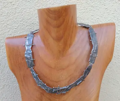 Fabulous Vintage Brutalist Modernist Artisan Silver Necklace • $285