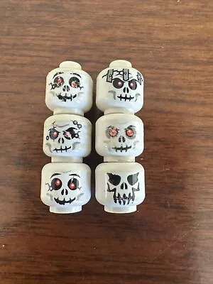 LEGO 3x Minifig MiniFigure Skeleton Heads Skull Red Eyes • $8.90