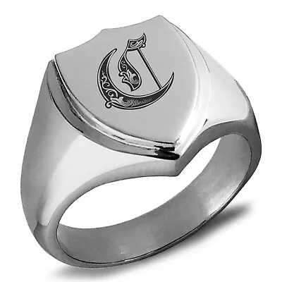 Stainless Steel Letter C Initial Royal Monogram Shield Crest Mens Signet Ring • $15