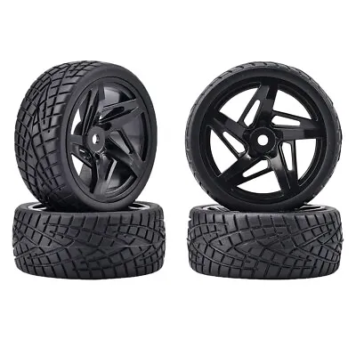4pcs 1/10 Scale 12mm Hex Wheels Rims Set RC Car On Road Black Wheel And Tyre • $14.89