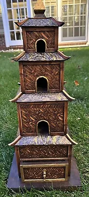 $169.99 • Buy Vtg Chinese Pagoda Bird House Wooden Ornate 25” Multi-Level - Gold Accents NICE!