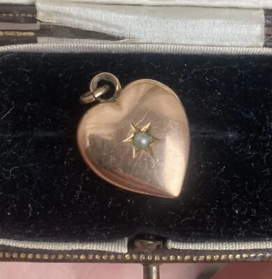 Fine Antique Edwardian 9ct Rolled Gold Puffy Love Heart Charm Pendant W Pearl • £75