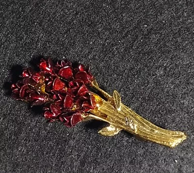 Vintage Bouquet Of Dark Red Roses Gold Tone Brooch Pin  • $9.92