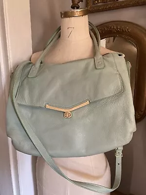 Botkier Leather Handbag Pale Aqua Shoulder Strap Key Keeper Front/Inside Pockets • $55