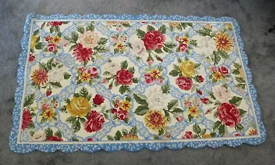 Vintage Wool AREA RUG  36  X 59  Hook Latch Grannycore Grandmother Flowers Cozy • $59.95