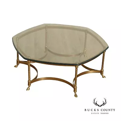 Directoire Style Vintage Brass And Glass Top Coffee Table • $895