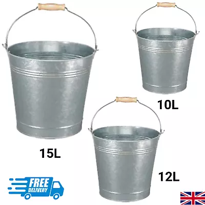 £6.99 • Buy Galvanised Metal Bucket Handle Large Small Plant Pot Coal Planter Strong Steel