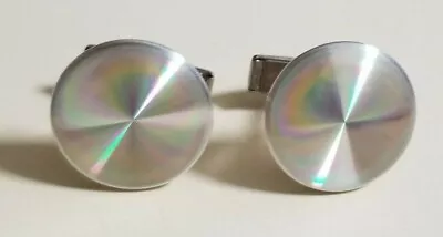 Vintage Round Disk Iridescent Hologram Men's Cufflinks • $19.50