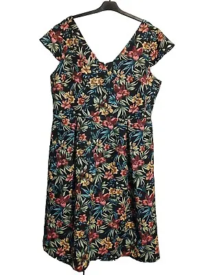 Per Una Black Multi Floral Taffeta Tapestry Style Dress  UK20 Lined NEW • £15