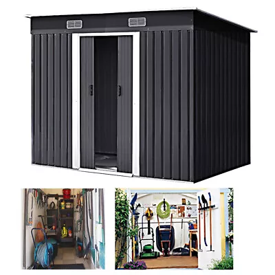 4x8 FT Metal Garden Shed Pent Roof With Free Foundation Base Storage House UK • £185.95