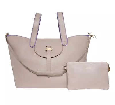 $845 Meli Melo Large Thela Pop Leather Tote Bag Stone Grey Beige Taupe Purple • $499.99