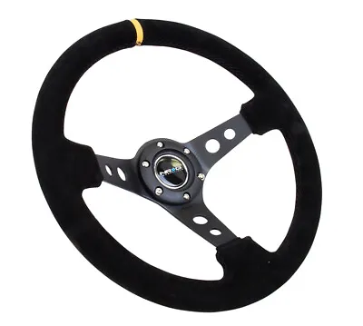 NRG Steering Wheel 350mm 06 Black Suede Deep Dish (BLACK Stitches Yellow Stripe) • $109.90