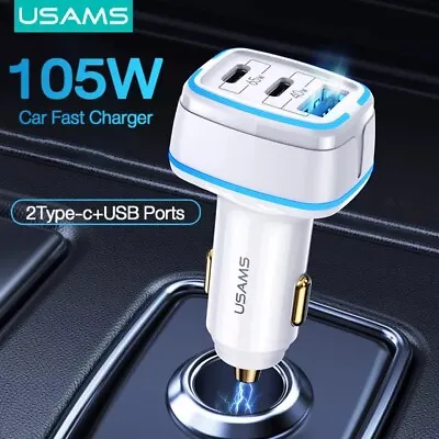 USAMS  3in1 Multi Ports Pd Fast Mini Car Charger Adapter 65W 40W Total Out 105W • £27.99