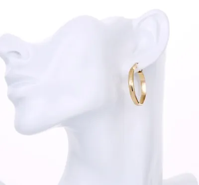 9ct 9K Yellow Gold Plated Ladies Girls Small Hoop Earrings 32mm  Gift 1104 UK • £8.99