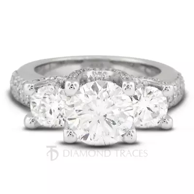 3.46 Carat G-SI2 Round Cut Natural Certified Diamonds 950 Plat. Engagement Ring • $6672.44