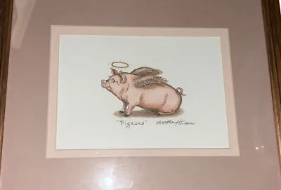 Martha Hinson Etching Pigasus Signed & Framed Pig With Wings Print • $52