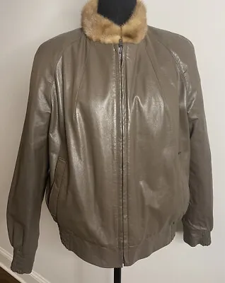 Womens Reversible Mink Fur And Leather Bomber Jacket Size L • $240