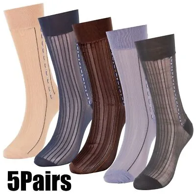 $10.22 • Buy 5 Pairs Mens Ultra Thin Dress Socks Silk Sheer Business Socks Soft Nylon Work