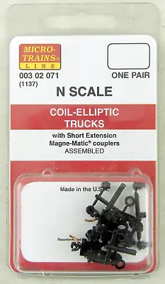 N Scale Coil-Elliptic Trucks W/Short Extension Couplers (1 Pair) - MTL #1137 • $6.88