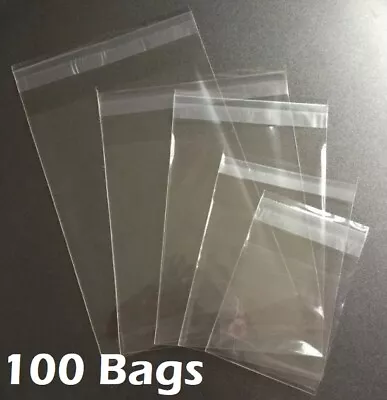 100 Clear Resealable Recloseable Self Adhesive Seal Cello Lip Tape Plastic Bags • $8.99