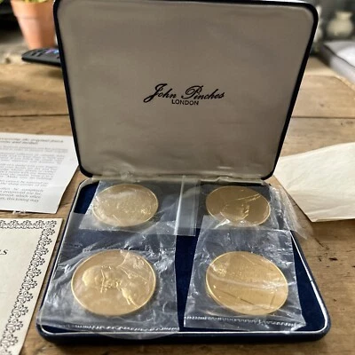 £200 • Buy SILVER CHURCHILL MEDALS John Pinches Set 4 925 Gold Plated Fitted Box COA, 150g