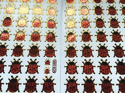 LADYBIRD STICKERS X 2 Sheets Metallic Red *top Quality* Gold Edge Cute Ladybug • £2.39