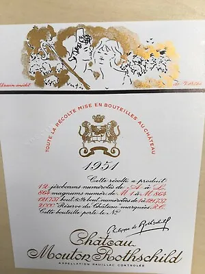 The 1951 Chateau Mouton Rothschild (Specimen) - Label By: Marcel Vertes • $20