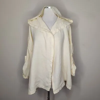 La Fixsun Hooded Linen Shirt Size Medium Open Front Yellow • $19.99