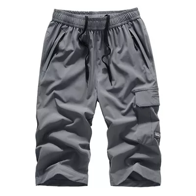 Mens Quick Drying 3/4 Length Casual Hiking Running Capri Pants Cargo Work Shorts • $17.79