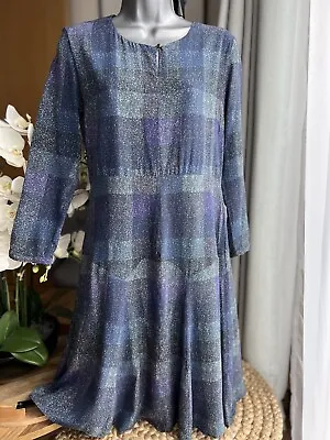 £54 • Buy BRORA 100% Silk Dress Blue Patterned Size UK 10