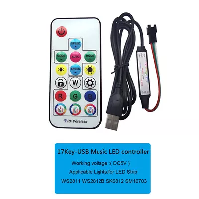 USB/DC 17keys RGB Music LED Contorller RF Remote For WS2811 WS2812 RGB Led Strip • $2.91