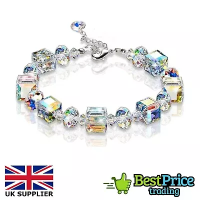 Clear Crystal Cube Stone Northern Lights Bracelet Jewellery Sparkly Gift • £2.99