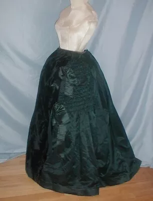 Plush Antique Dress Victorian 1880' Bustle Skirt Dark Green Silk And Velvet • $225