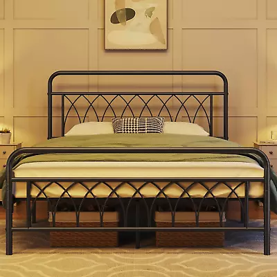 Metal Full Bed Frame Platform Bed With Petal Accented Headboard And Footboard A • $151.99