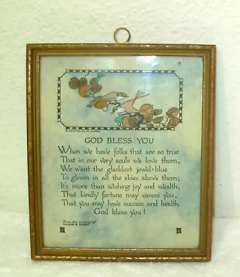 VTG Framed Motto GOD BLESS YOU Small Buzza Style 5.5 X 6.5  Wood FRAME • $18